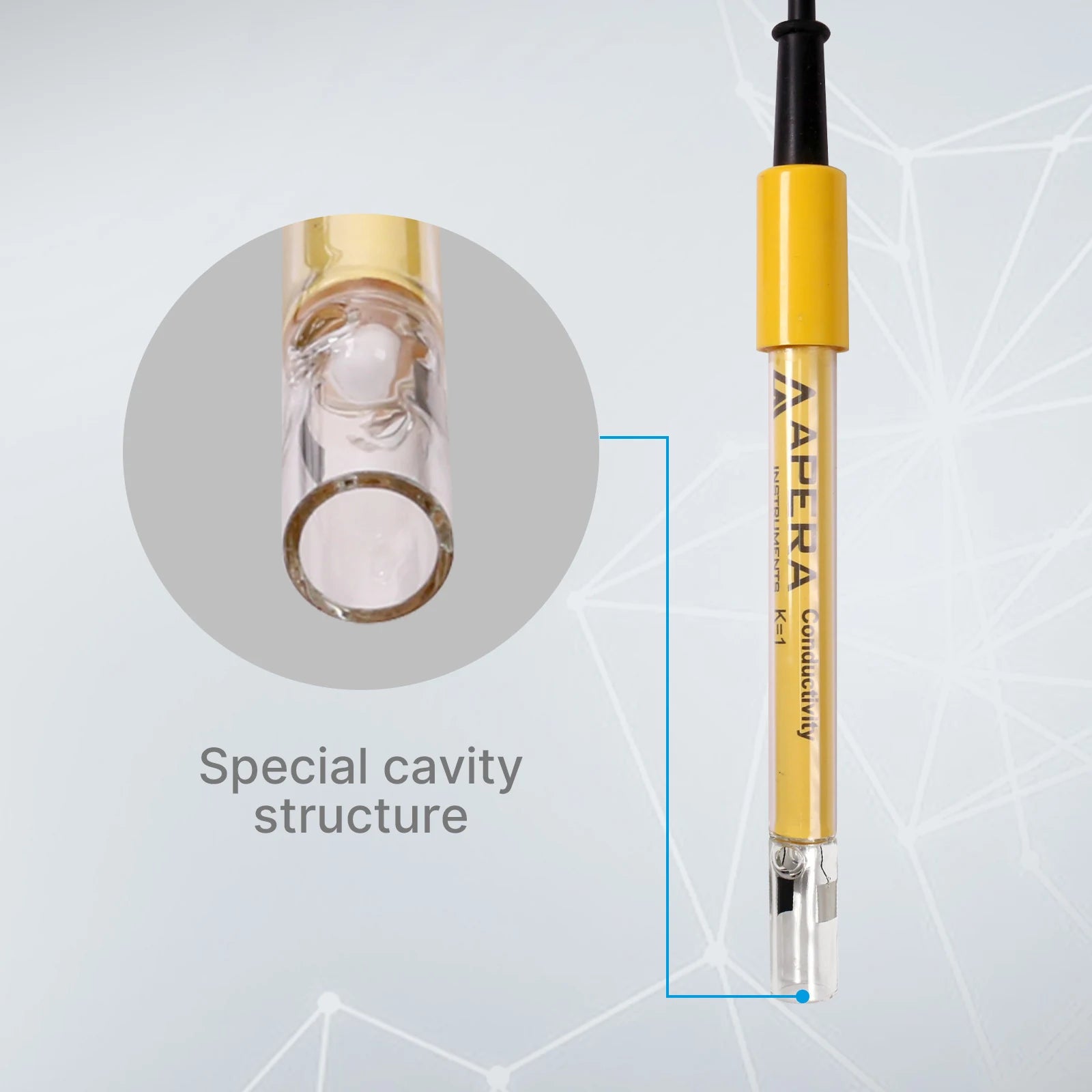 2401T-F glass conductivity electrode with sensing-cavity close-up