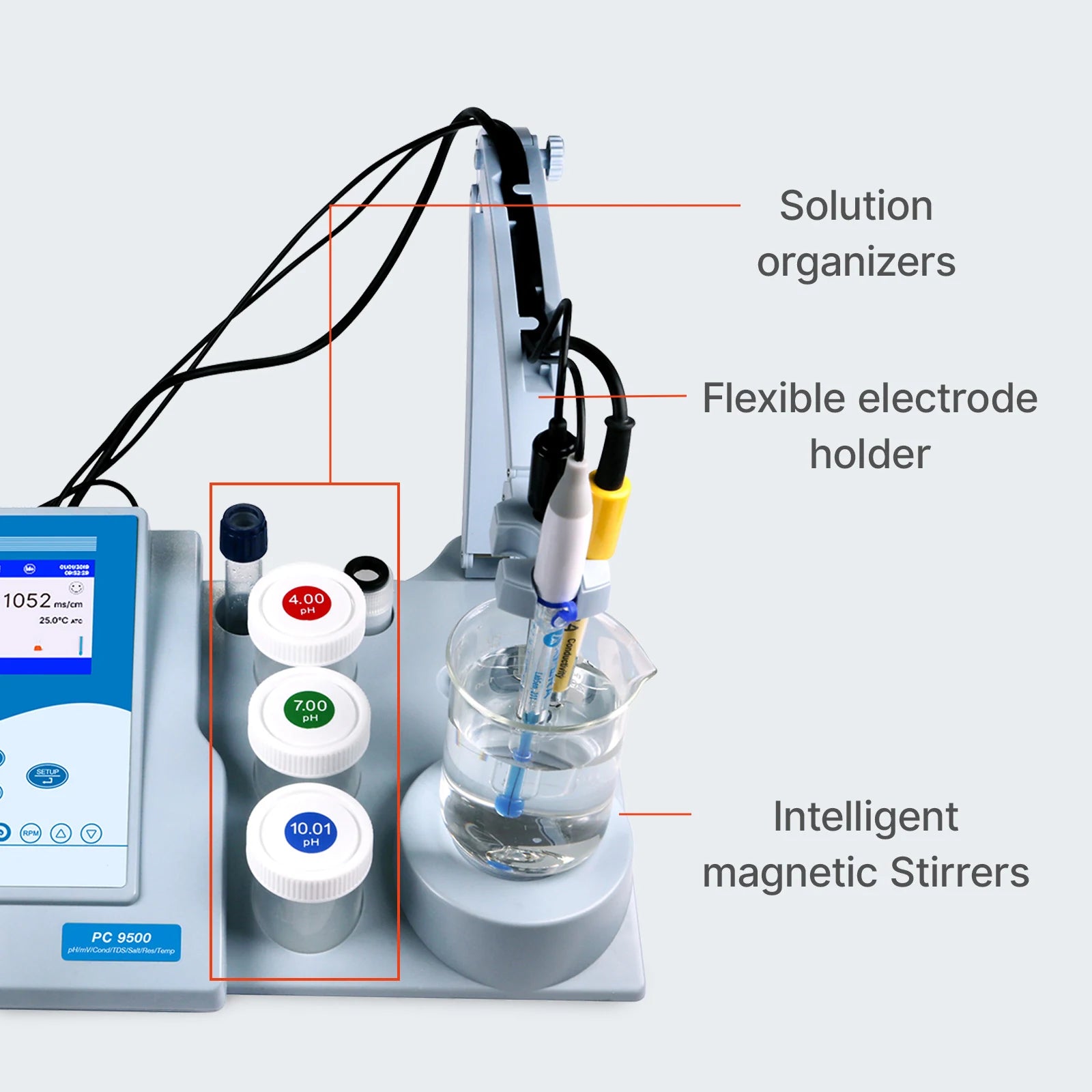 PC9500 TestBench holder, solution organizers and magnetic stirrer