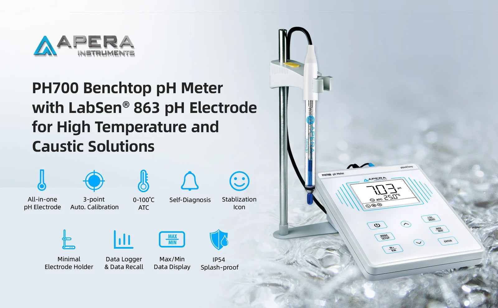 Apera PH700-HT Benchtop pH Meter Kit with LabSen 863 for High-Temperature and Caustic Solutions Benchtop pH Meter Apera Instruments