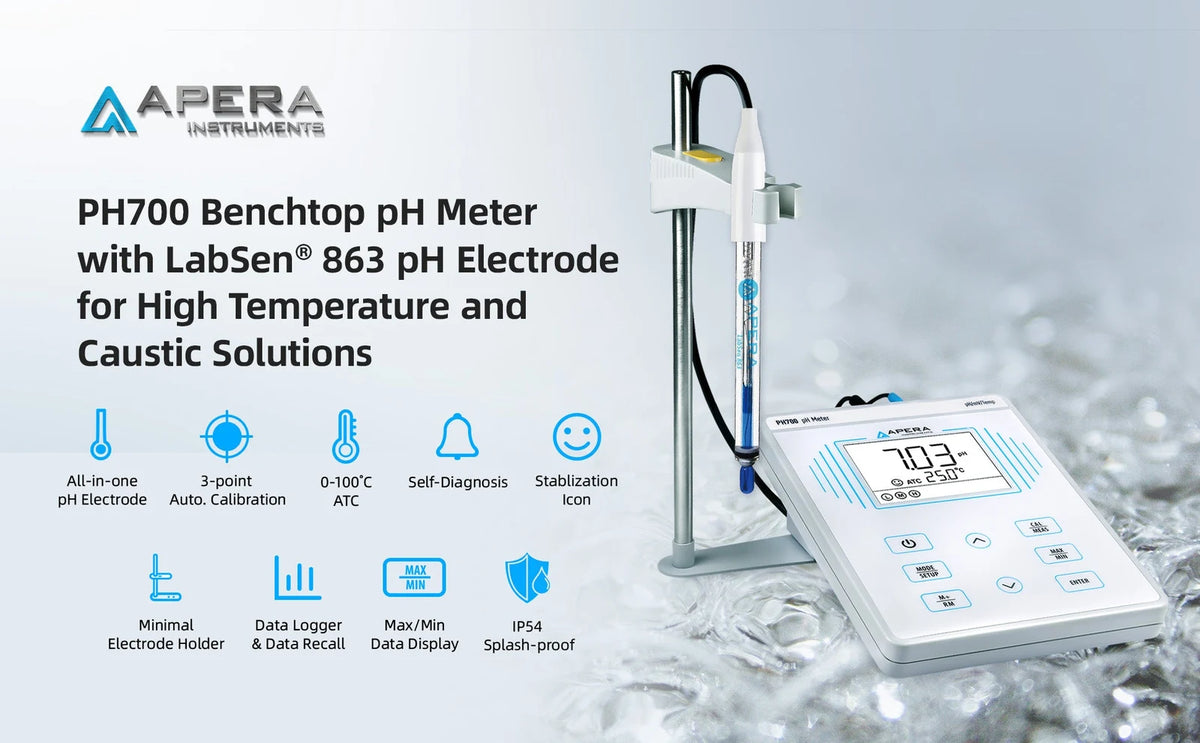 Apera PH700-HT Benchtop pH Meter Kit with LabSen 863 for High-Temperature and Caustic Solutions Benchtop pH Meter Apera Instruments