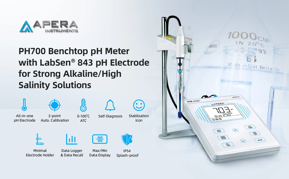 Apera PH700-SA Benchtop pH Meter Kit with LabSen 843 for Strong Alkali and High-Salinity Solutions Benchtop pH Meter Apera Instruments