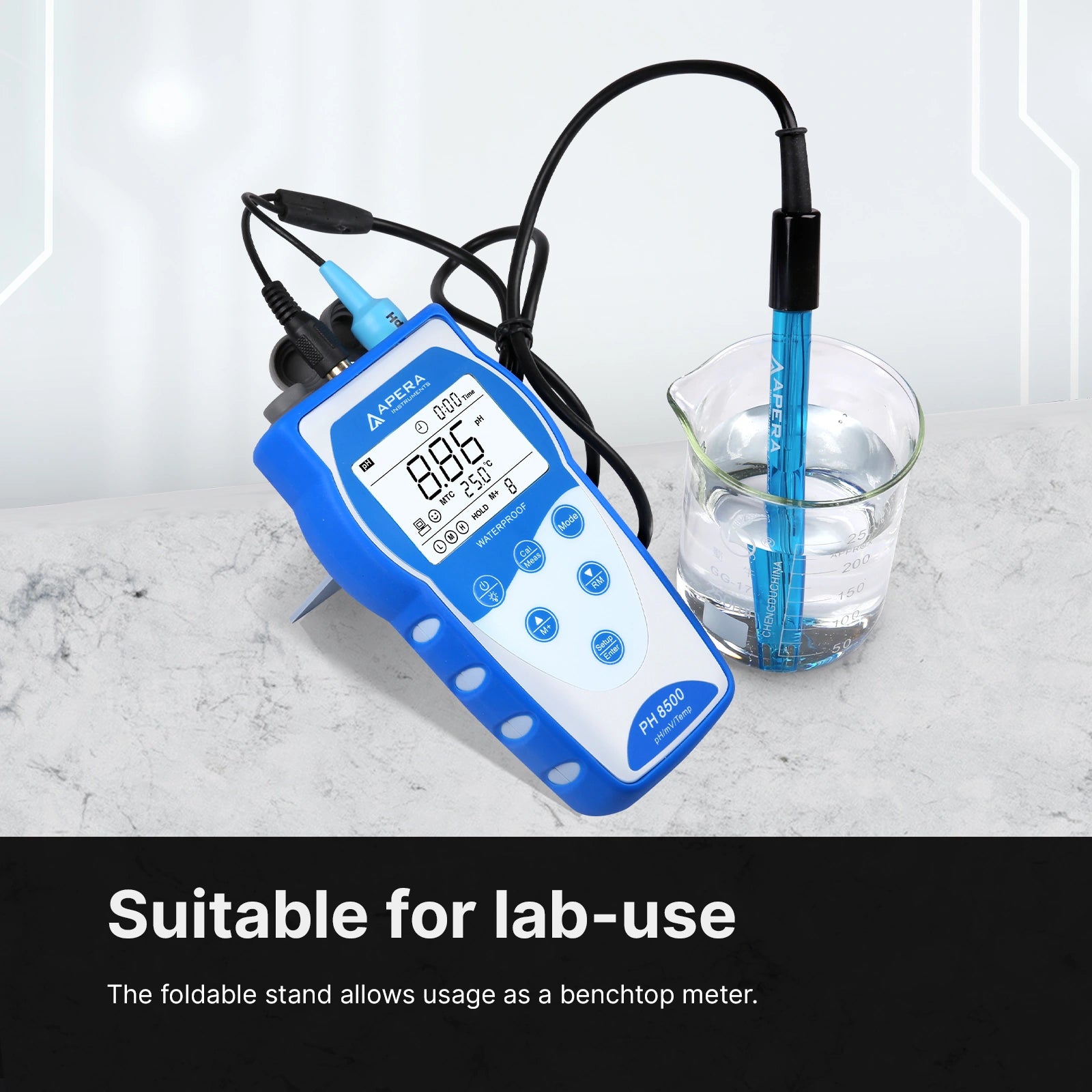Apera PH8500 Portable pH Meter Kit with 201T-F Electrode and USB Data Logging Portable pH Meter Apera Instruments