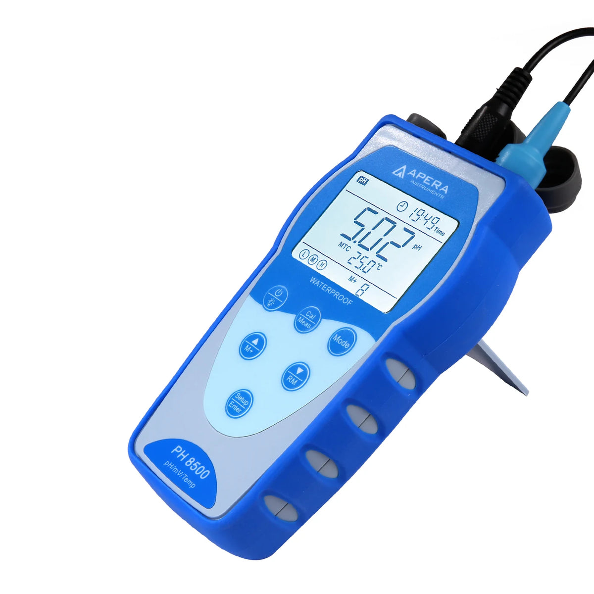 PH8500 meter buttons, display, leads and integral rear support