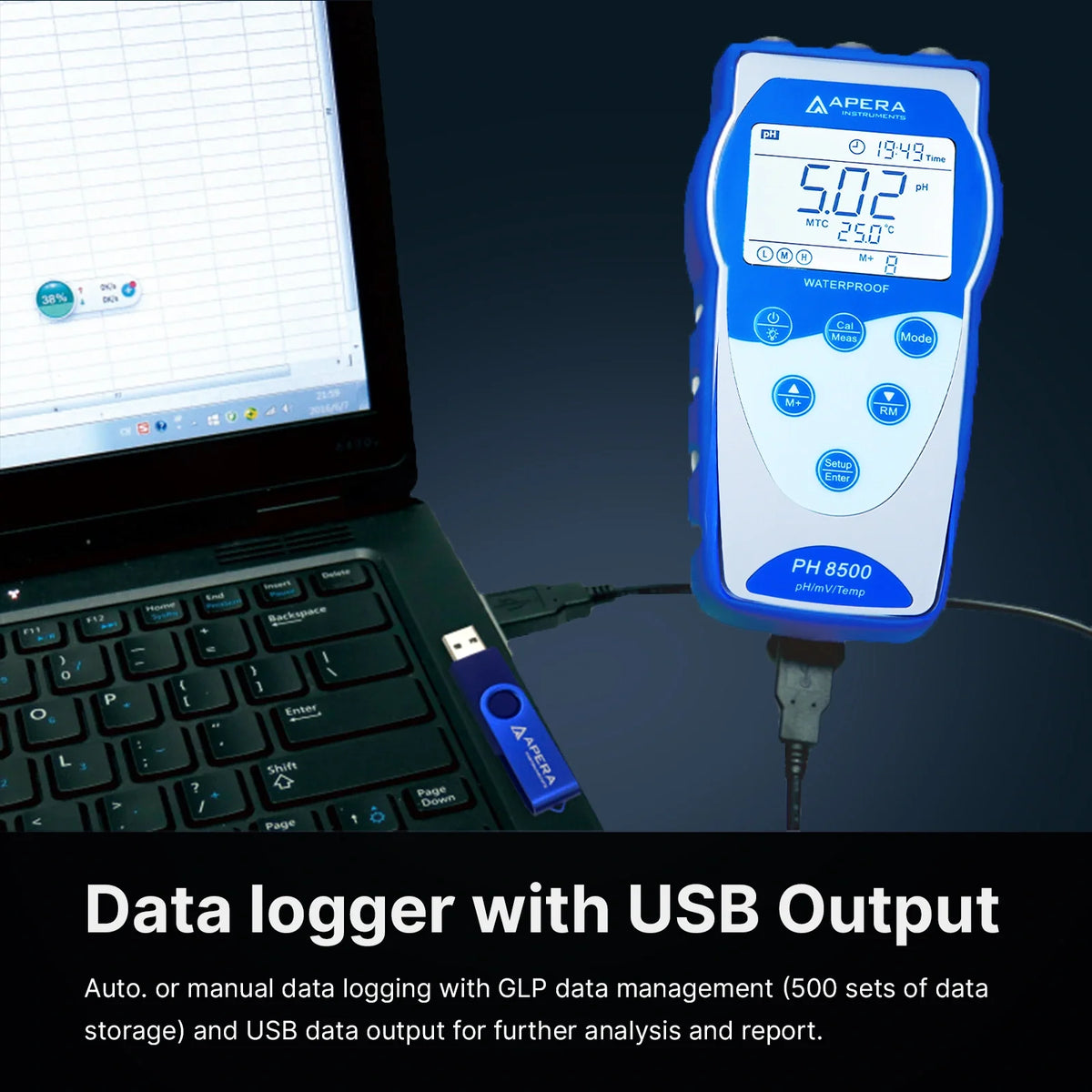 Apera PH8500-SA Portable pH Meter Kit with LabSen 843 and GLP Data Logging for Strong Alkali and High Salinity Portable pH Meter Apera Instruments