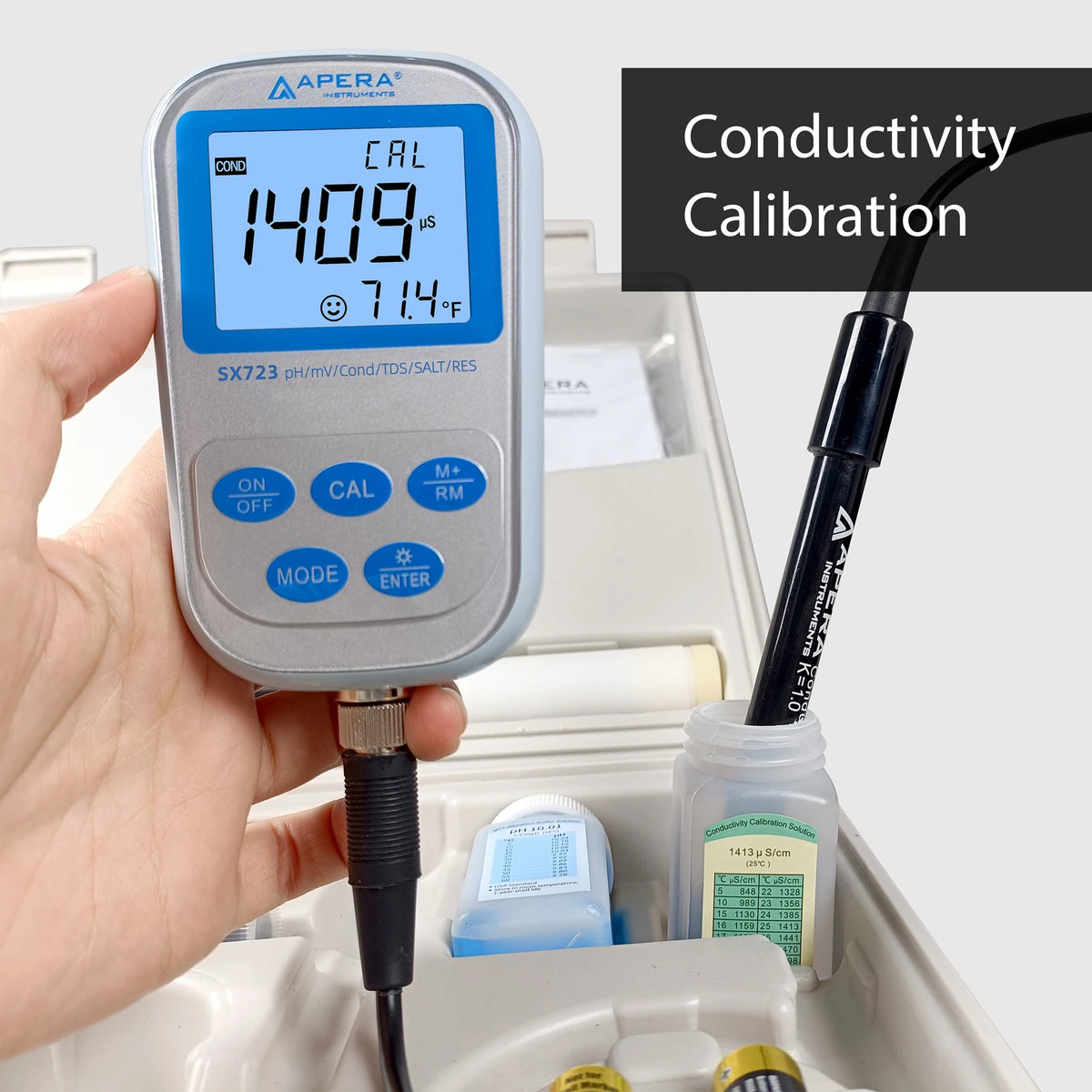Apera SX723 Portable pH/Conductivity Meter Kit with 201T-S and 2301T-S Electrodes Portable Multiparameter Meter Apera Instruments