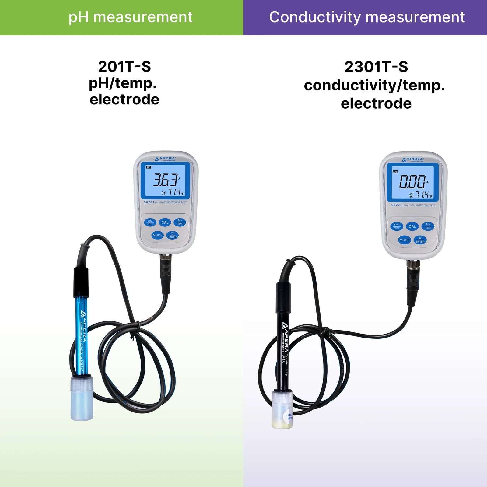 Apera SX723 Portable pH/Conductivity Meter Kit with 201T-S and 2301T-S Electrodes Portable Multiparameter Meter Apera Instruments