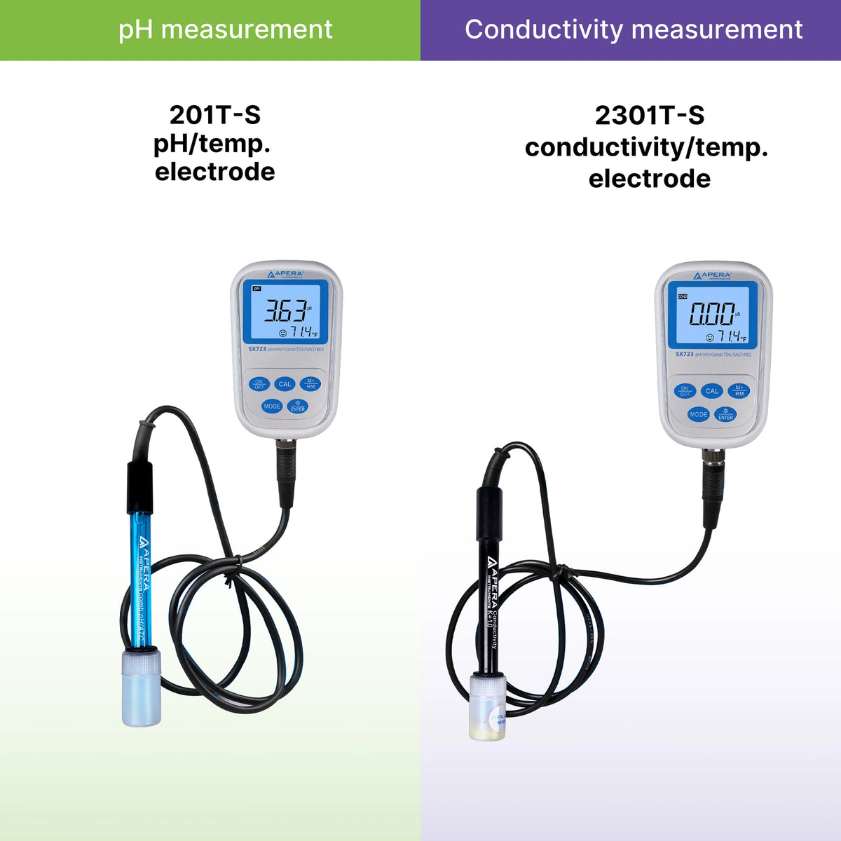 Apera SX723 Portable pH/Conductivity Meter Kit with 201T-S and 2301T-S Electrodes Portable Multiparameter Meter Apera Instruments
