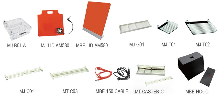MJ-105A replacement parts and optional amber filters, fan lid and hood