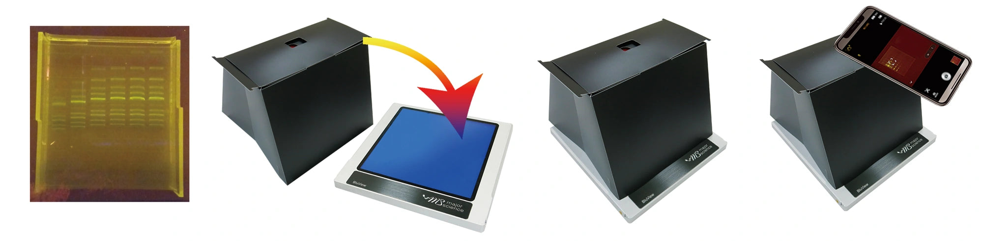 MBE-200A paper-hood workflow sequence; repeated positions show one setup and the phone is not included