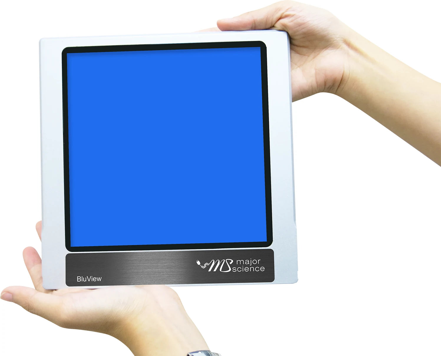 MBE-200BW blue side in a manufacturer handheld size illustration