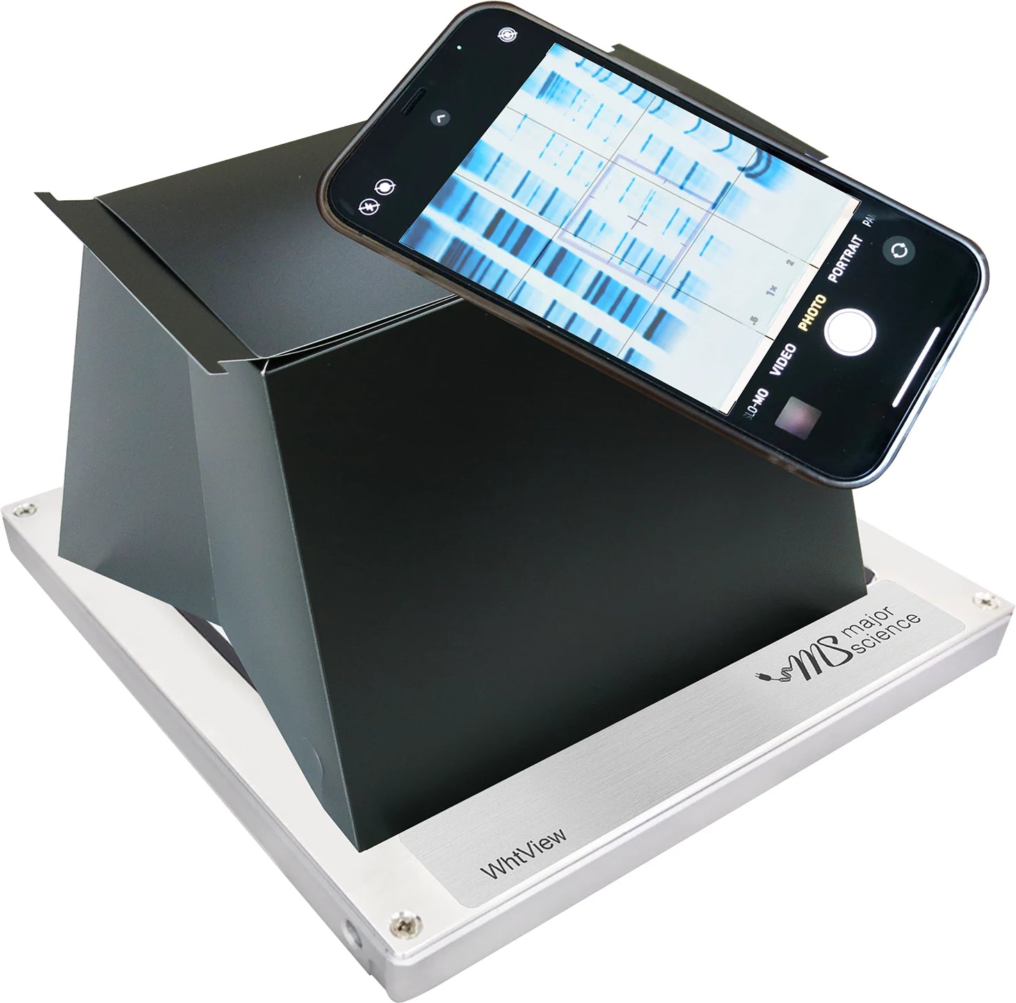 MBE-200BW white-side paper-hood capture illustration; phone is separate and this is not an included camera system