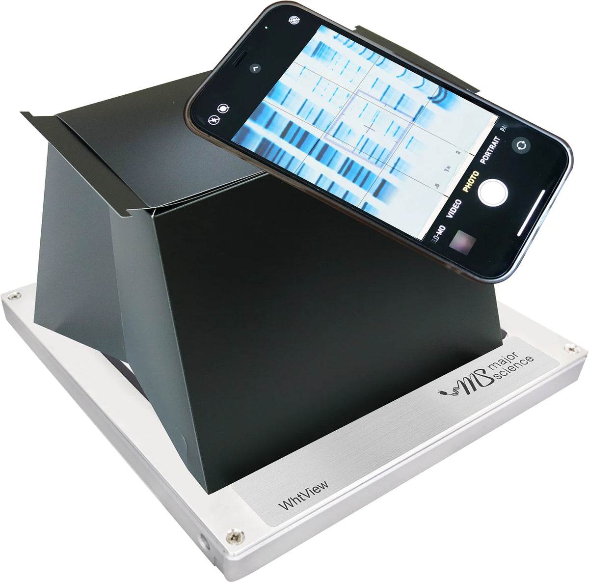 MBE-200BW white-side paper-hood capture illustration; phone is separate and this is not an included camera system