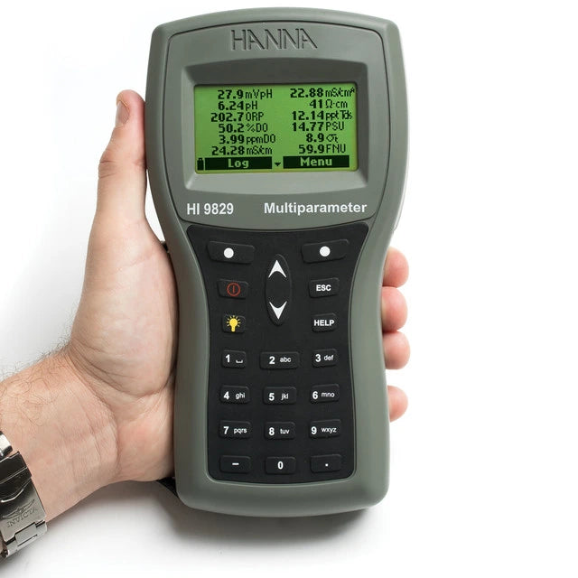 Hanna Instruments HI9829 Multiparameter pH/ISE/EC/DO/Turbidity Waterproof Meter – Optional GPS, Field-Ready with 4m, 10m, 20m Cable Options