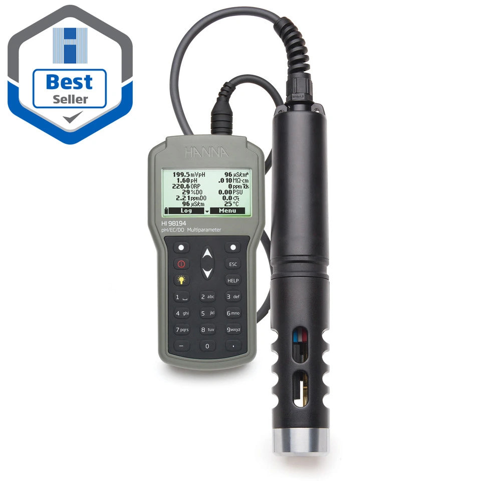 Hanna Instruments HI98194 Multiparameter Waterproof Meter – Measures pH, EC, TDS, Salinity, DO, Pressure, and Temperature Portable Multi-Parameter Meter Hanna Instruments