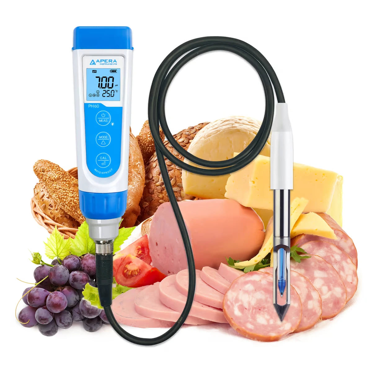PH60-MT Meat pH Tester – LabSen 765 Blade Spear Electrode for Fresh & Frozen Meat Analysis pH Meter Apera Instruments