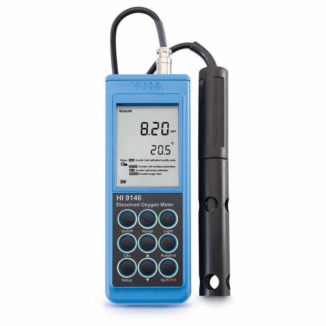 Hanna Instruments HI9146 Portable Dissolved Oxygen Meter – Waterproof, Auto-Calibration, Salinity & Altitude Compensation Portable DO Meter Hanna Instruments